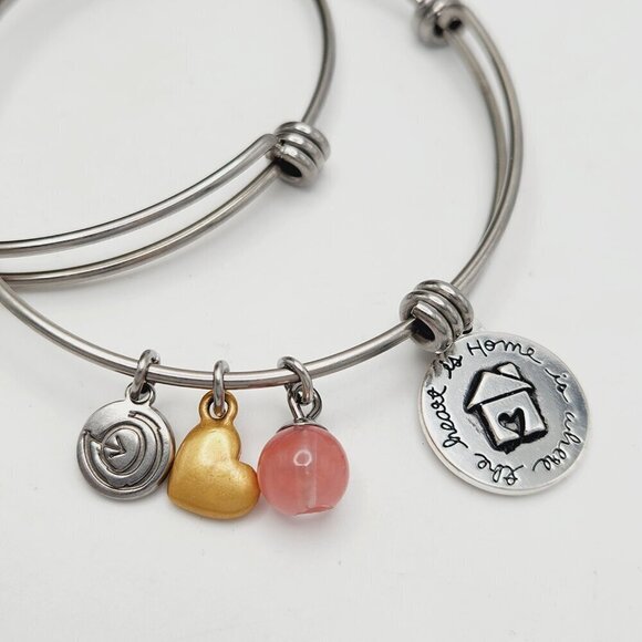 love this life Set of 2 Faith Cross & Home Heart Charm Bangle Bracelets - Picture 3 of 4